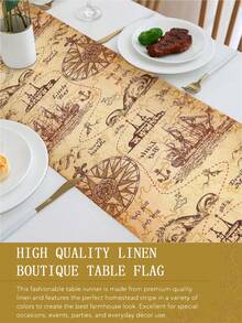 1pc Pirate Treasure Map Table Runner, Indiana Jones Themed Decor, Multiple Sizes, Machine Washable, Polyester Fiber Rectangular Tablecloth For Home Decoration - Multicolor - View 11