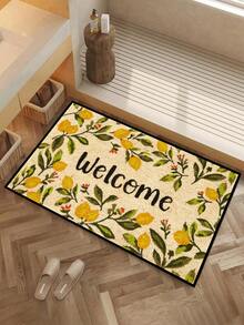 1 pieza Felpudo con patrón de "Bienvenida" de hojas de limón de primavera, estilo rústico de fibra de poliéster lavable para sala de estar, cocina, dormitorio, entrada, decoración del hogar, adecuado para todas las estaciones - Amarillo - Ver 10