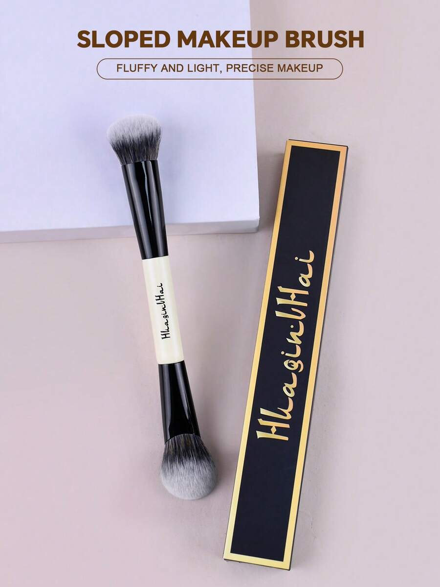 HUAQINVHAI Beige Box Set Of Dual-Ended Multi-Functional Blush Brush, Contour Brush, Highlighter Brush, Foundation Brush, Powder Brush, Portable Makeup Bag. - Beige - View 1