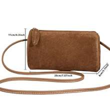 Bolso bandolera de mujer de ante con acabado mate, de forma cilíndrica y ligero - Marrón - Ver 8