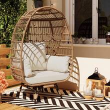 Hodeffior Large 360° Swivel Egg Chair For Outdoor Use – Rattan Egg Lounge Chair With 4 Thick Cushions, Weatherproof PE Rattan Wicker Sofa With A 158.8 Kg Load Capacity, Ideal For Indoor Use, Living Room, Patio & Veranda - 米色 - 查看 9