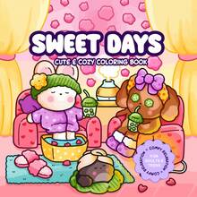 40页 205克 甜蜜时刻可爱温馨涂色书：温馨的自我关爱场景（兔子泡脚、小狗珍珠奶茶约会、舒适的休息室背景）——适合成人和青少年的放松涂色页，婚礼季、母亲节的完美礼物 - Sweet Days - 查看 2