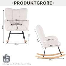 009 Mid Century Modern Rocking Chair In Teddy Fabric With Tufted Cover, Padded Seat For Living Room And Bedroom, White - White - View 5