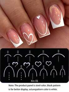 1pc Heart French Line Nail Art Stamping Plate, Hollow Heart Valentine's Day Y2K Style Sliver Printing Template Nail Art Accessory Tool Nail Salon DIY Nail Supply
