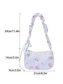 1pc Cute Ditsy Floral Girl's Shoulder Bag, Drawstring Strap Design, Children's Casual Bag, Coin Purse, Multi-Functional Lightweight Portable, Zipper Closure, Suitable For Daily Storage, Travel, Shopping, Children's Outdoor, Supermarket, Holiday Gifts, Gift For Daughter, Fashion Nylon Fresh Sweet Casual Bag, Key Holder, Suitable For Children, Students, Girls, Teenagers, Best Friends Travel Accessories - Multicolor - View 3