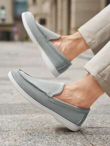 Men's Loafers, Casual Shoes, Soft Soles, Youthful And Fashionable, Suitable For Driving, College Commuting, Etc - Light Grey - View 5