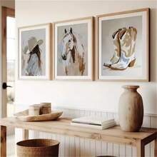 3 PCS Optinal Framed Posters Wall Arts Western Cowgirl & Horse Canvas Art Prints Modern Wall Decor For Living Room, Bedroom, Office - Charming Cowboy