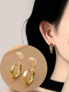 1对时尚新款扁平圆形铜质夹式耳环，无需耳洞，优雅显瘦，适合日常佩戴，节日礼物 - 耳夾 - 查看 12