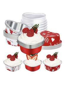 10pcs/25pcs/60pcs Heart Shaped Aluminum Foil Mini Cupcake Liners - 3.4oz/100ml Disposable Heat-Resistant Baking Cups With Lids - Suitable For Wedding, Valentine's Day, Birthday Party Supplies - Multicolor - View 5