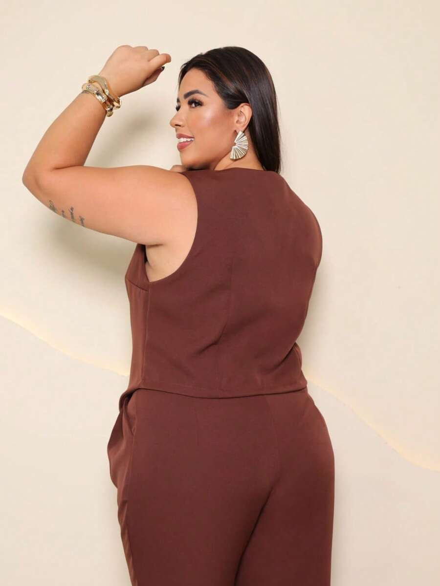 Women's Plus Size Tailored Pants And Vest Set - Elegant - Rỉ Nâu - Xem 1