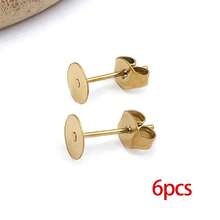 6pcs Hypoallergenic Stainless Steel Earrings Posts Flat Pad Blank Earring Pin Studs With Butterfly Earring Backs For Jewelry Making Findings - Gold - View 10