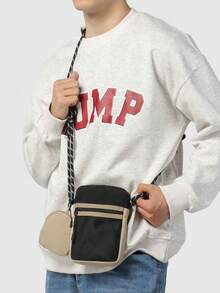 1个男士编织肩带斜挎包，抽绳设计小号邮差包，街头休闲实用单肩包 - 彩色 - 查看 10