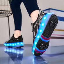 Teenagers' Casual Roller Skates With 4 Wheels, Detachable, LED Lights, 2-In-1 Skating & Walking, Fashionable & Cool, Holiday Gift - Black - View 7