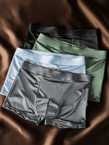 4 piezas/paquete Calzoncillos tipo bóxer de unicolor para hombres, shorts deportivos de seda de hielo elásticos, ropa interior casual diaria, pantalones cortos tipo bóxer de unicolor semi transparentes, adecuados para uso diario en verano, ropa interior para el hogar y la vida, regalos para hombres, Día de Boxing, Día de San Valentín, regalo de aniversario para novio - Multicolor - Ver 10