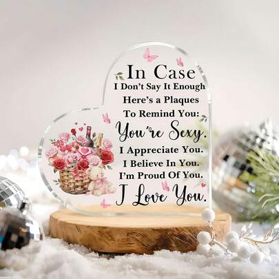 1pc Acrylic Plaque Valentine's Day Gifts For Men Women Heart Sign Room Decor Aesthetic Home Decor Office Desk Accessories Table Decor Household Items Christmas Gifts For Boyfriend Girlfriend Birthday Present