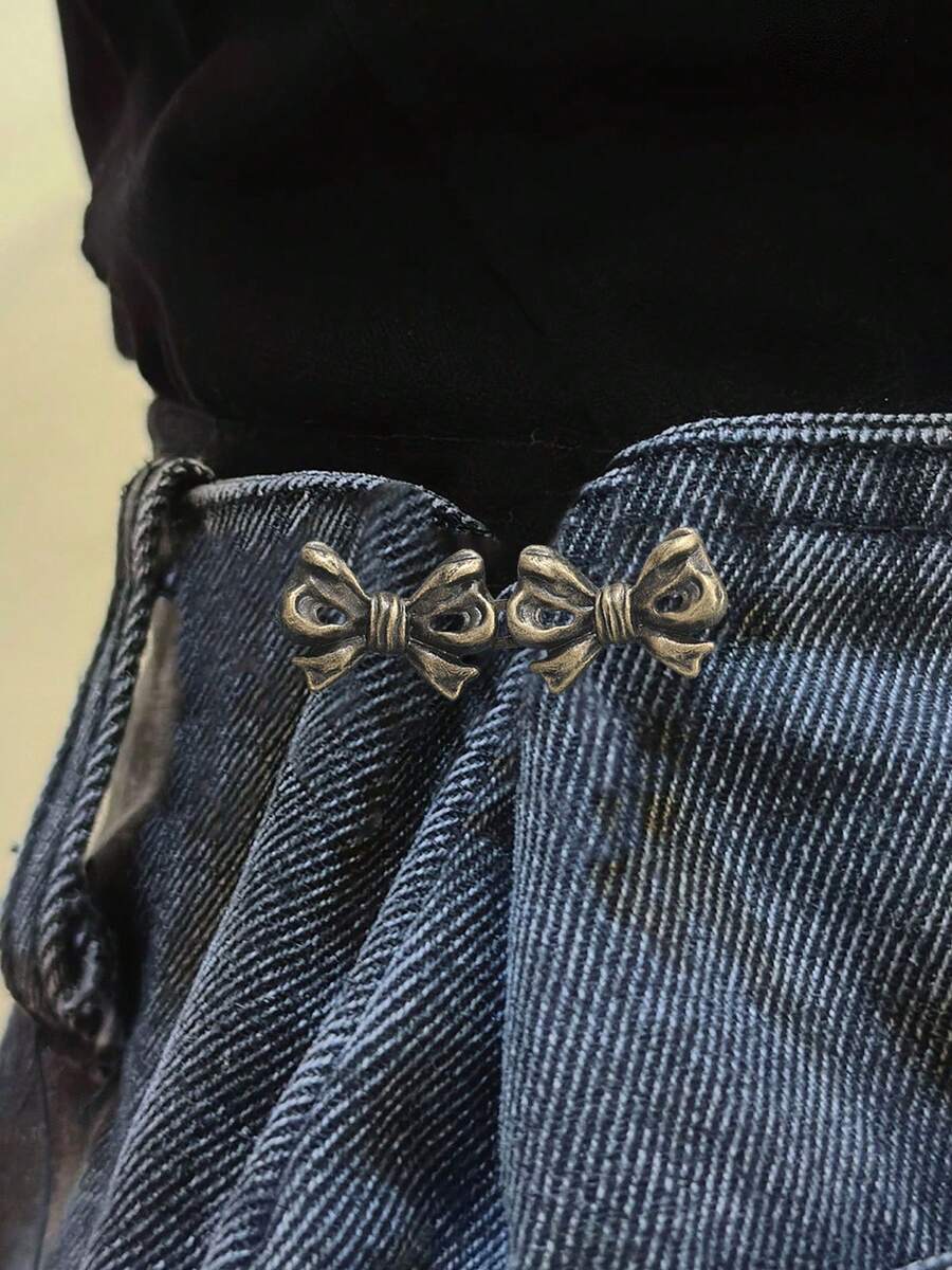 Women's Decorative Bow Waist Buckles With Instant Removable Jeans Buttons Design, Adjustable Pant Pins Waist Tightener For Trouser Adjustment - 銅色 - 查看 1