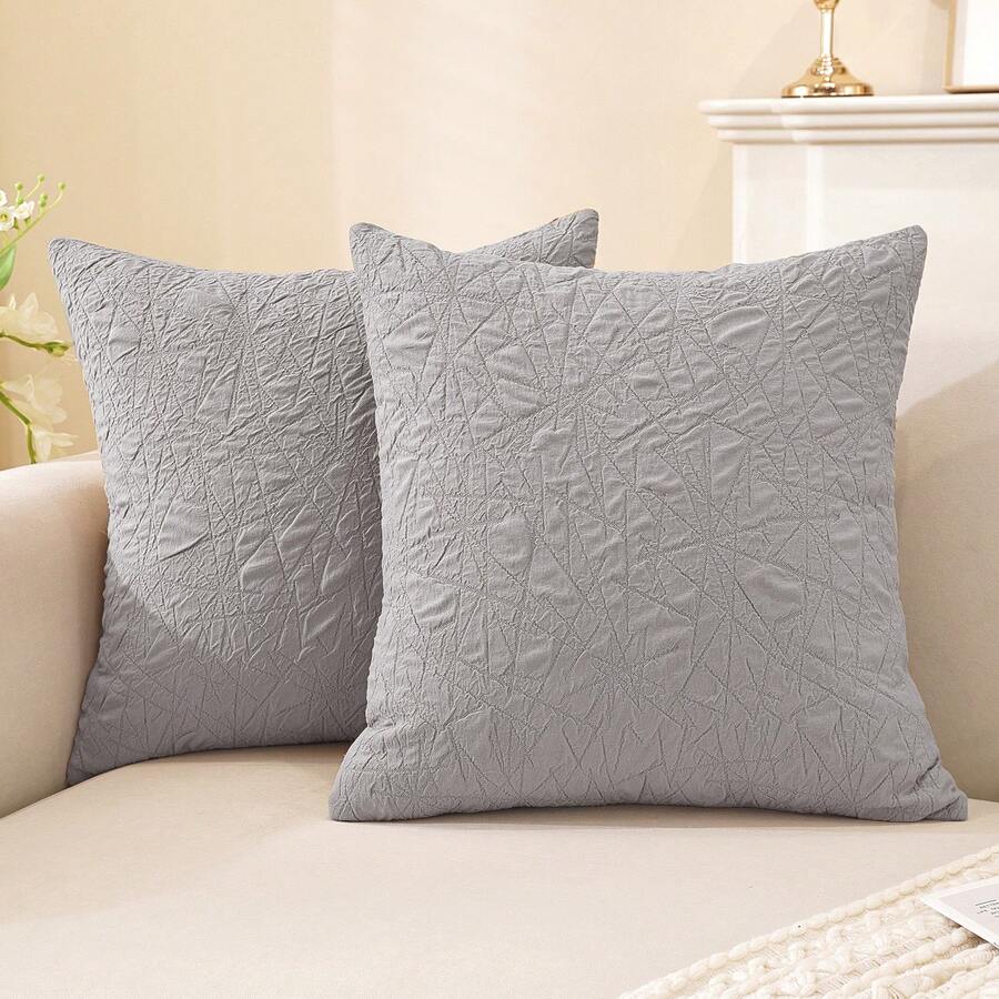 YSTYLE 2 件裝沙發靠墊套，隱形拉鍊式，方形，現代風格，適用於客廳、臥室、戶外陽台 - 灰色 - 查看 1