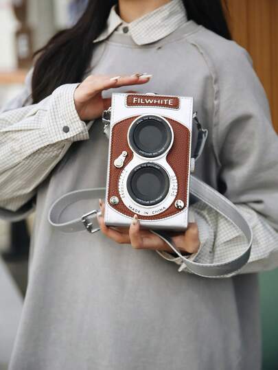 peach tree 1pc Creative Hard Case Camera Shaped Crossbody Bag, Unique Gift