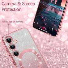 1 pieza Funda compatible con Samsung Galaxy A56 A36 A16 S25FE, color rosa, compatible con atracción magnética, transparente, degradado magnético brillante, deluxe, electrochapada, de TPU suave, con protección completa para la lente de la cámara, adecuada para la serie A y la serie S - Rosa - Ver 3