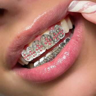 1pc Gold-Plated Copper Alloy Cross Inlaid Red Rhinestone Tooth Grillz, Punk Hip Hop Style Design, Unisex, Suitable For Parties, Performances, Christmas, Birthday, Valentine's Day Gifts
