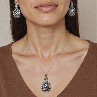 3pcs Vintage Bohemian Style Women Necklace Earrings Set, Turkish Retro Gold Four-Leaf Clover Pendant, Suitable For Casual, Travel, Party