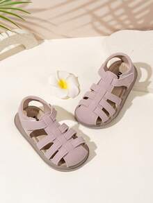 New Baby Soft Bottom Anti-Slip Fashion Simple Hook And Loop Crisscross Sandals - Dusty Pink - View 1
