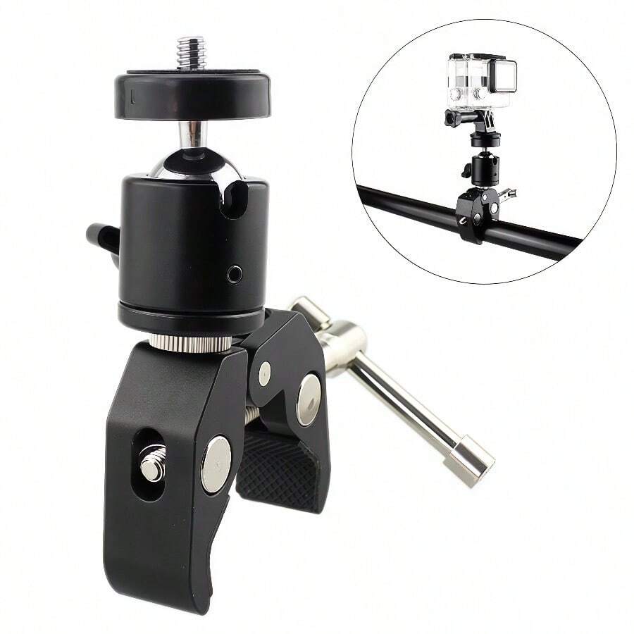 Super Clamp With 360° Mini Ball Head Quick Release Clamp Bracket Tripod Mount 1/4 Screw Clip For DSLR Camera Gopro - Black - View 1