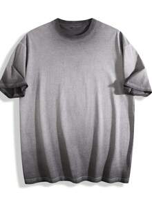 230g Thickened Gradient Light Gray Washed Distressed Oversized Pure Cotton Short-Sleeve T-Shirt, Unisex, Street/Hip Hop/Punk/Harajuku Style, Ideal Gift Option DG013 - Xám - Xem 14