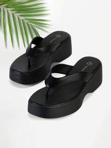 Women's Thick Sole Thong Sandals Casual&Simple Flip Flops Comfortable Soft Platform Sandals - màu đen - Xem 1