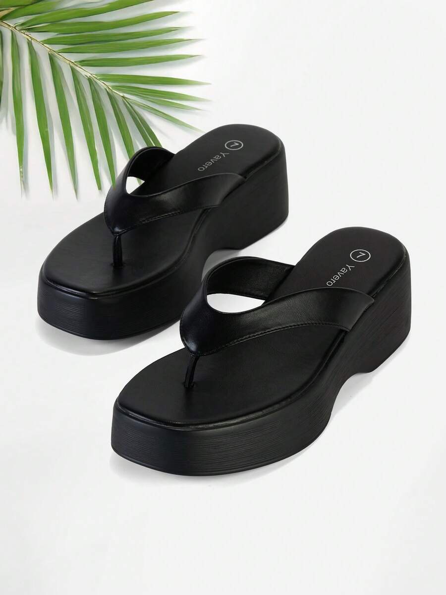 Women's Thick Sole Thong Sandals Casual&Simple Flip Flops Comfortable Soft Platform Sandals - màu đen - Xem 1