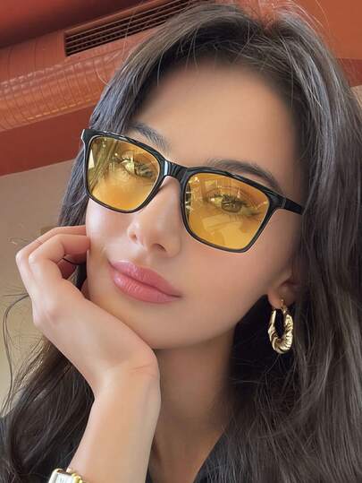 1 Pair Women's Black Square PC Frame Minimalist Solid Color Glasses Personalized Casual Street Style Fashion