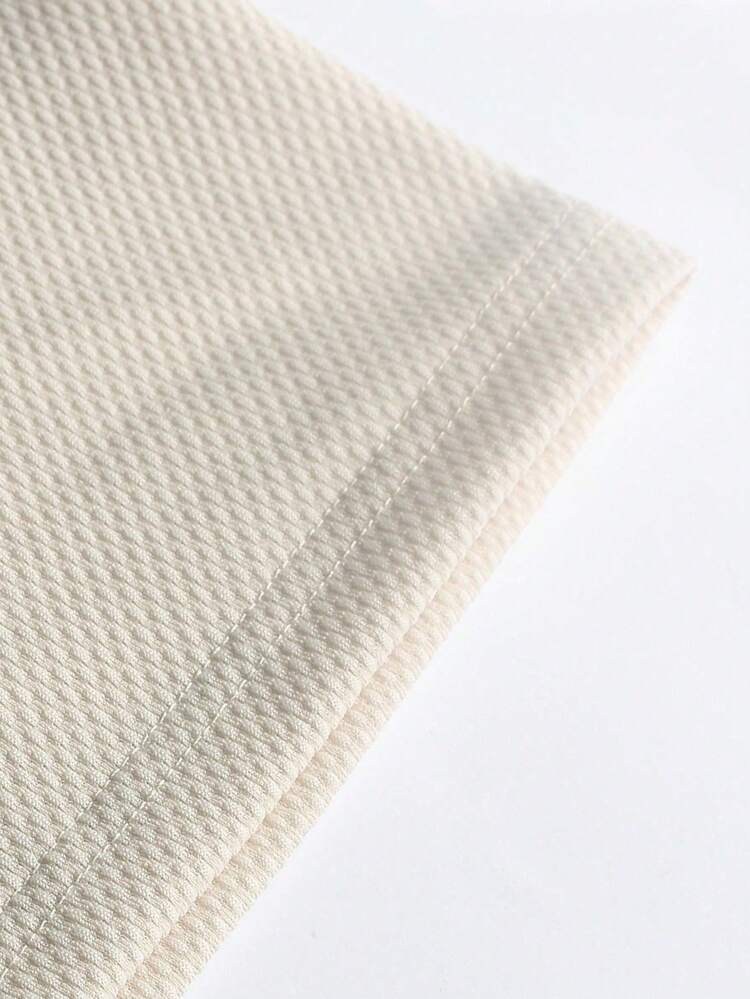 Set de 2 camisetas de manga corta casuales para hombres con textura de unicolor y parches, adecuadas para vacaciones, uso diario, sencillas y de moda - Beis - Añade 7