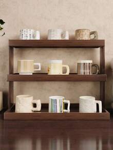 1 pièce Organisateur de bureau pratique et élégant à plusieurs niveaux, étagère de rangement pour thé/boissons sur le bureau - Marron - Voir 3