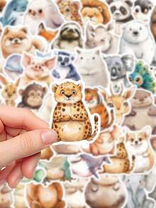 50pcs Watercolor Animal Stickers New Cartoon Cute Doodle Animals Decorative DIY Stickers For Notebooks, Water Bottles, And Envelopes Waterproof Stickers - Multicolor - View 7
