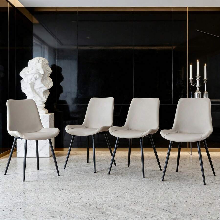 Dining Chairs - Black + Gray + Metal + PU Leather + Set Of 4 - View 1