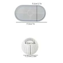Set de 2 matrițe de rășină DIY, suport rotund cu dungi pentru lumânări, matriță decorativă pentru tavă ovală, matriță decorativă pentru casă pentru epoxidic, ipsos, lumânare din ceară, aranjament floral, matriță din silicon - alb - Vizualizare 8