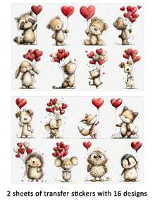 2 Sheets Cute Animals Valentines Day Hearts Love DIY UV DTF Rub On Transfer Stickers Crafts, Junk Journal, Tumbler Glass Jars, Coffee Mugs Cup Wraps, Bottles Vase, Laptops Phone Cases, Greeting Cards Decal Stickers, Illustration, Scrapbooking, Ornament Transfer Stickers, Home Decor, 6.8cm - Multicolor - View 11