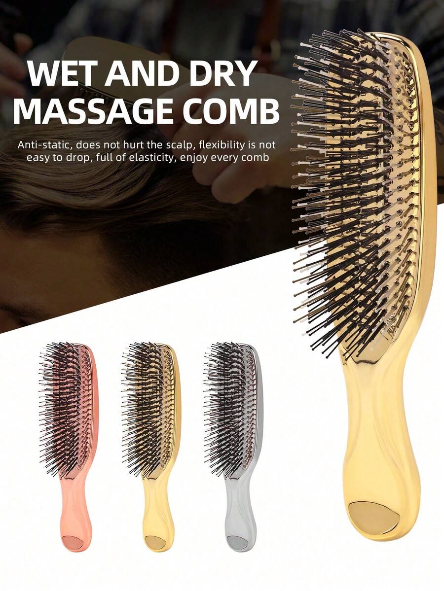 Scalp Cleansing Electroplated Massage Comb, Home Use Electroplated Hair Brush, Dry & Wet Dual-Use Electroplated Hair Styling Comb - Multicolor - View 1