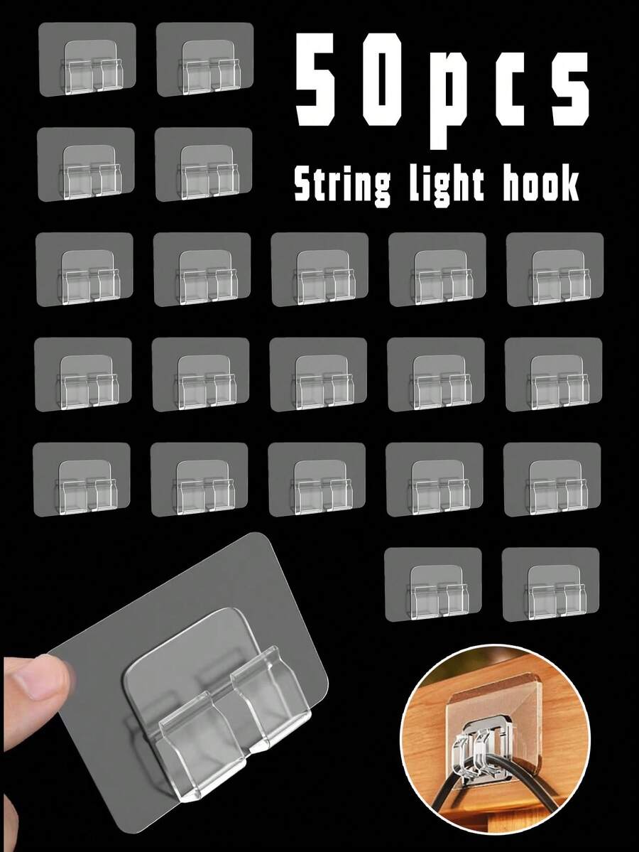 50pcs Transparent And Traceless Light String Hooks, Colorful Light Strings, With Wedding Trinkets, Powerful Suction Cups That Can Be Removed Without Damaging The Wall, Suitable For Indoor Summer And Garden Decoration, Suitable For Garden Light String Decoration On Halloween, Mother's Day, Christmas And New Year's Day, Suitable For Indoor Summer And Garden Decoration - Multicolor - View 1