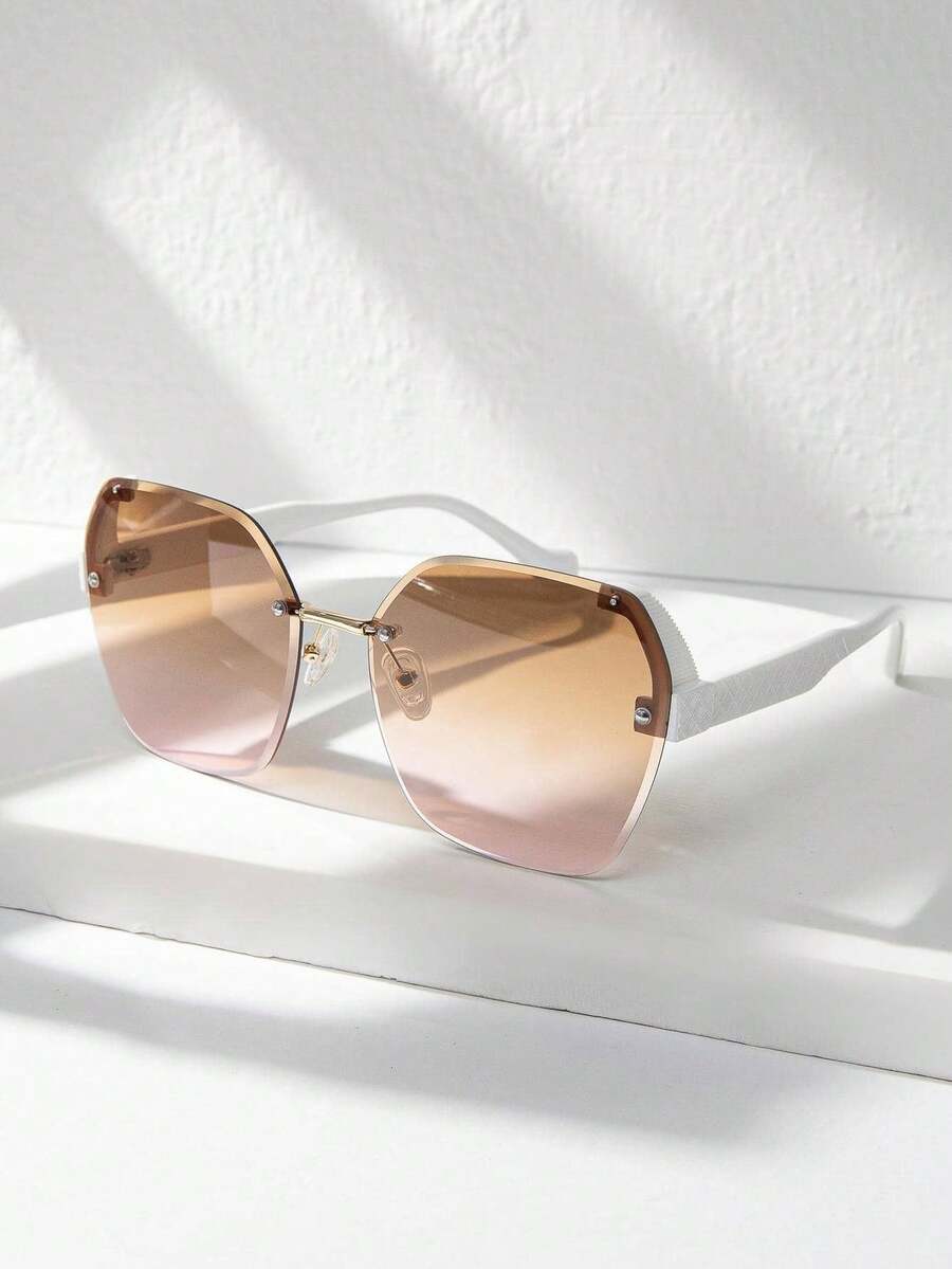 1 Pair Women's Rimless Metal Edge Hinge Rivet Design Patterned Leg Casual Glasses - Multicolor - View 1