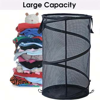 1 PC Collapsible Laundry Hamper - Portable Breathable Mesh, Reinforced Handles And Durable Fabric For Laundry Rooms, Bathrooms, College Dorms, Travel - Odor-Proof And Moisture-Proof Storage Box (Black And White), Folding Laundry Hamper, Dorm Essentials, Minimalist Design, Waterproof Material, Under Bed Storage