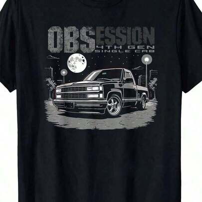 Camiseta de camión de cabina sencilla OBS estilo antiguo retro de 4ª generación CK - Camiseta casual de cuello redondo 100% algodón con estampado vintage, ajuste regular, regalo para familiares y amigos en todas las estaciones, S-XXXL, negra, camiseta de camión vintage, camiseta gráfica retro, camiseta de impresión duradera, suave y cómoda