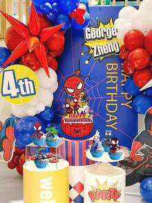 Marvel Spider Man Themed Birthday/New Cake Decoration, Party Decoration Spider Man Flag Raising Cake Card Hanging Spiral Decoration Birthday Party Decoration Theme Perfect For Festival Decor - Multicolor - View 3