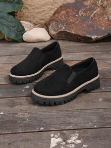 1 Par De Sapatos Plataforma Femininos De Pu, Cor Sólida, Ideais Para Uso Externo Em Todas As Estações. - Preto - Ver 7