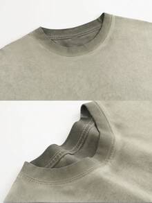 230g Thickened Gradient Light Gray Washed Distressed Oversized Pure Cotton Short-Sleeve T-Shirt, Unisex, Street/Hip Hop/Punk/Harajuku Style, Ideal Gift Option DG013 - Xám - Xem 3