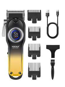 HIENA 男士专业电动理发器，USB锂电池充电，LED智能显示屏，无线多功能，发带可调节梳子，金色或蓝色可选，适合沙龙、家庭或送礼。 - 彩色 - 查看 3