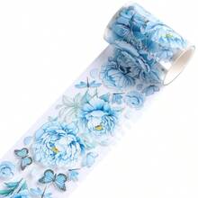 Journaling Scrapbook PET Tapes - Floral Scrapbooking Junk Journal Supplies, Flower Decorative Tapes Art Crafts, Aesthetic Washi Tapes Scrapbooking Supplies, Floral Journaling Tapes - 藍色牡丹 - 查看 2