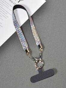 1pc Luxury Bling Crystal Rhinestone Lanyard Wrist Strap, Fashionable Wide Bracelet Strap For Women, Suitable For Outdoor Travel, Hiking, Shopping, Anti-Lost Phone Holder