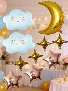 Set de 10 globos de cumpleaños con diseños de luna, nube y estrella de lámina metálica para decoración de baby shower, revelación de género, cumpleaños y bodas