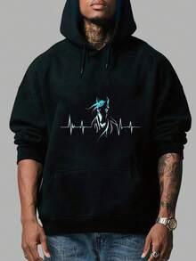 Horse Heartbeat Horse Lovers Pullover Hoodie For Men And Women - Stylish Hooded Sweatshirt With Pockets - Practical And Chic,Fall Hoodies,Men's Fall Clothes,Street Wear,Halloween,Mens Hoodies,Y2k Clothes,Jesus Hoodie,Thanksgiving Day,Nightmare Before Christmas,Christmas - 黑色 - 查看 2